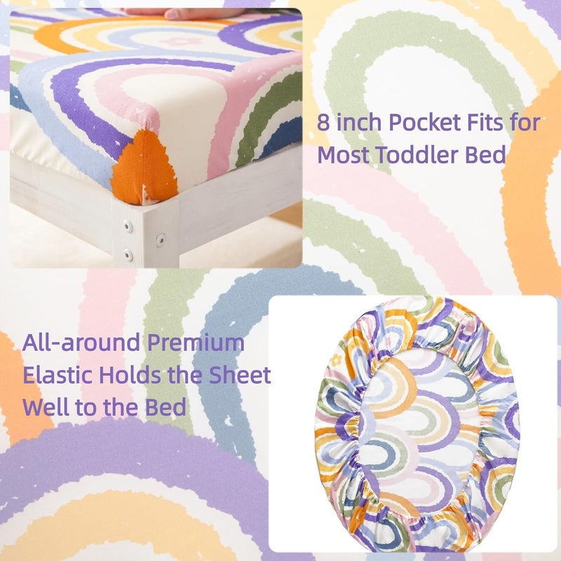 SDIII 4 Piece Rainbow Toddler Bedding Set, Soft Microfiber Toddler Bed Princess Bedding Set with Comforter, Fitted Sheet, Flat Sheet and Pillowcase - Image 3